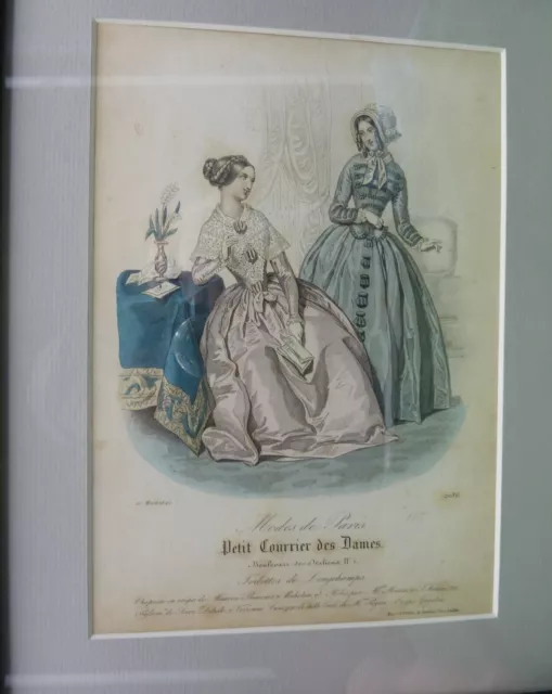 French Fashion Print Modes de Paris 1845 Petit Courrier des Dames - Framed