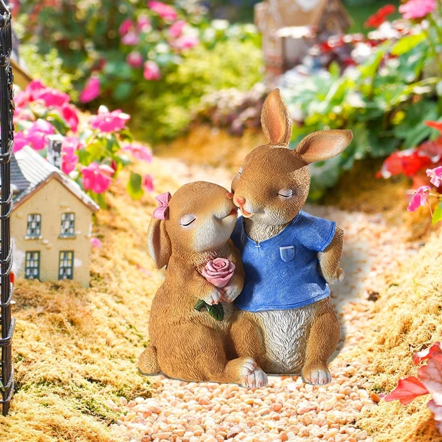 Statues de lapin de jardin de dessin animé Figurines d'animaux de lapin en