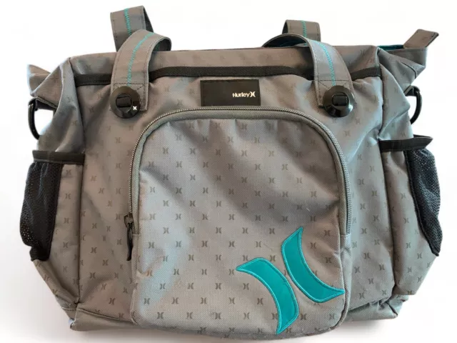 Hurley Diaper Bag For Baby Large Turquoise Gray Unisex Tote Shoulder Strap Carry