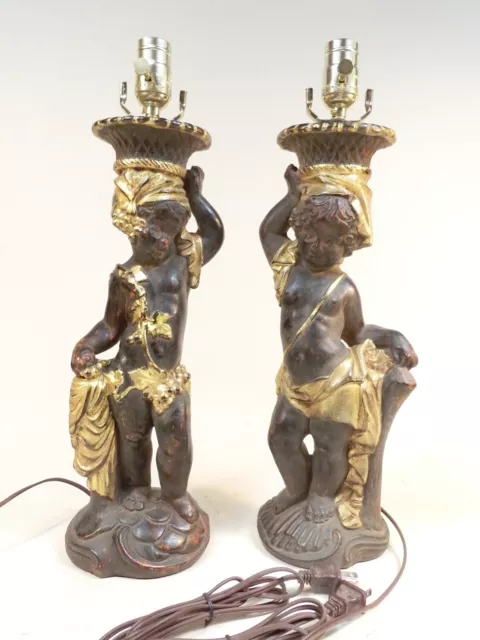 Pr Lg Cherub Blackamoor Lamps Gold Gilded (new wiring & sockets) French Style  2