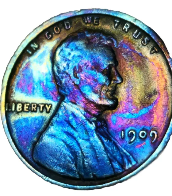 1909 VDB Lincoln Wheat Cent Penny Beautiful Rainbow Toning XF High Sought Coin