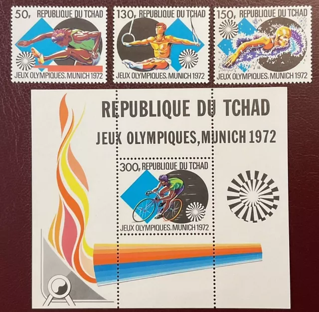Tchad - 1972 Olympic Games, Munich, Set of 3 Stamps + MS, MNH