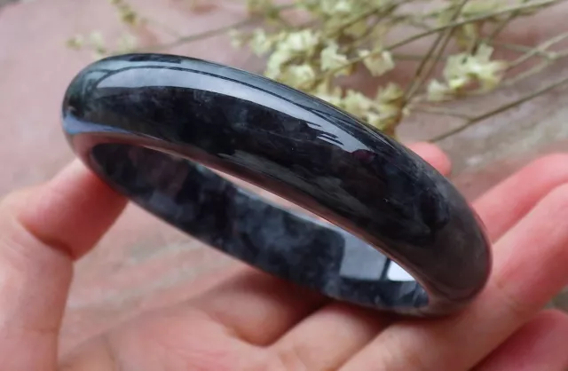 Certified Black 100% Natural A JADE Jadeite Bangle Bracelet 57mm 手镯 黑色 461900 AS