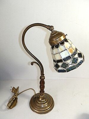 Lampada da tavolo in ottone brunito con vetro Tiffany abat-jour camera da letto