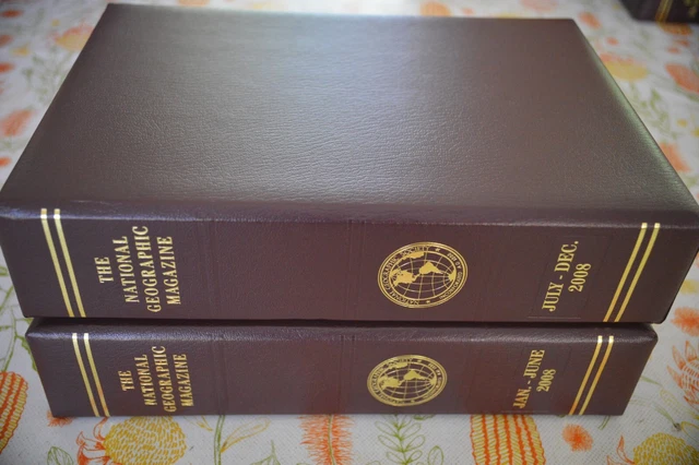 National Geographic Magazines for 2008 in original leatherette slip cases