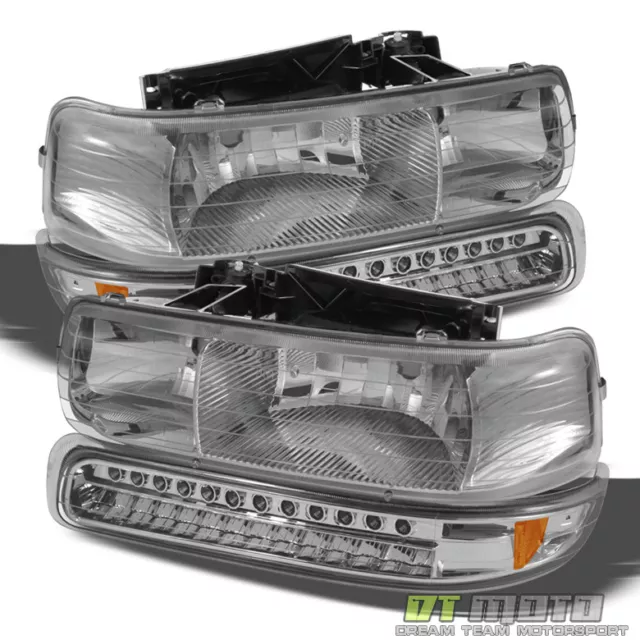 4PC 1999-2002 Chevy Silverado 00-06 Suburban Tahoe Headlights+LED Bumper Lights 2