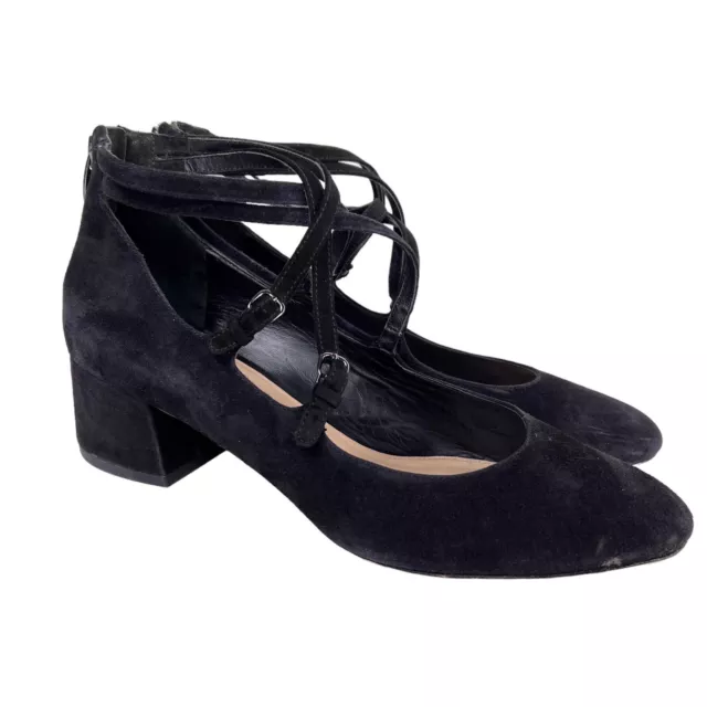 Via Spiga Adonna Strappy Mary Jane Black Suede Block Heel Shoes Womens Size 9 39