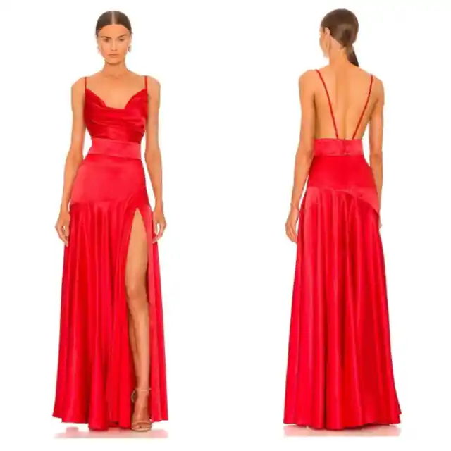 BRONX AND BANCO Side Slit Open Back Leo Maxi Prom Dress US XS NWT Retail $780