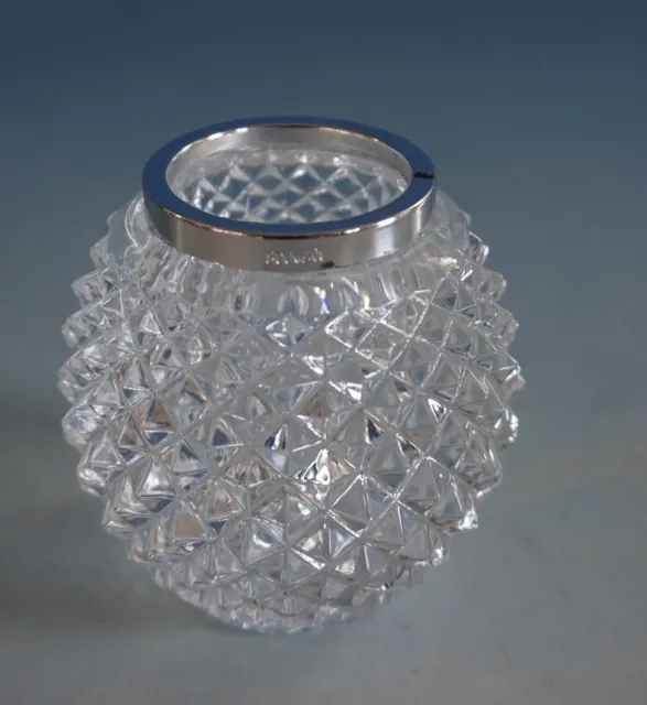 Kleine Kristall Glas Vase Tischvase mit 800er Silbermontur  (F23-1374) 2