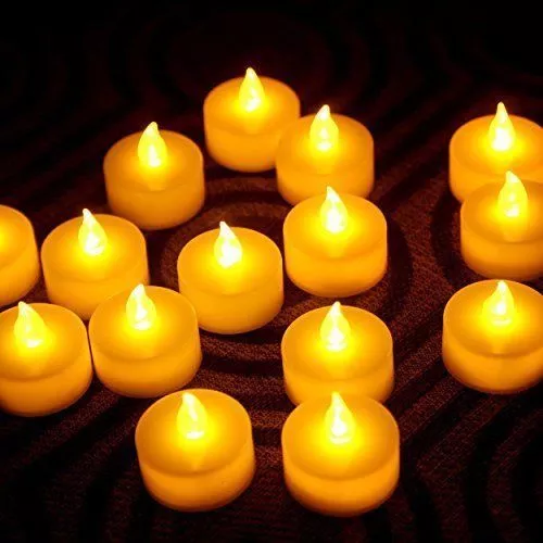 24-Pack Flamele LED Tea Light Candles in Warm Yellow Flickering Battery Operated