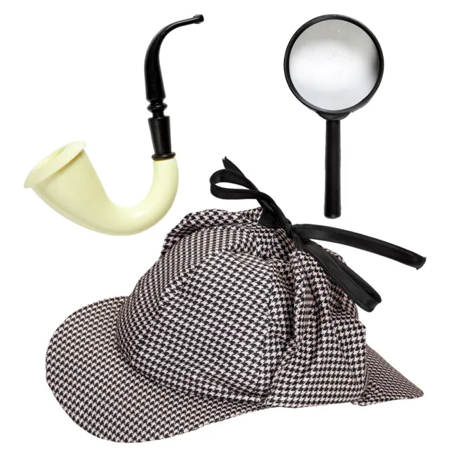 Sherlock Holmes Verkleidung bestehend aus Lupe Pfeife und Mütze