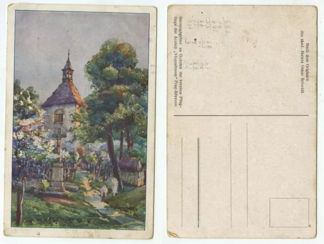 14739 - Oskar Schmidt: village church in spring - old postcard