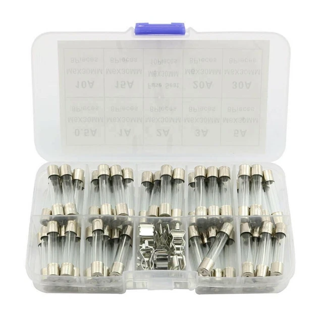 6x30mm 72 Voiture Bateau Fusion Rapide Tube en Verre Fusible Assorties Kit 3