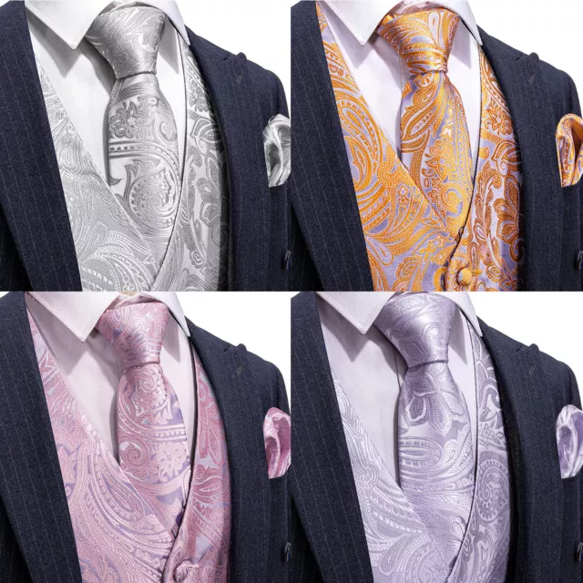 Gilet da uomo rosa grigio paisley floreale matrimonio seta tessuto in seta vestibilità regolare 4XL