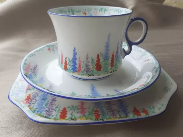 Carlton Ware : Carlton China Tea Trio :  Delphiniums : Art Deco