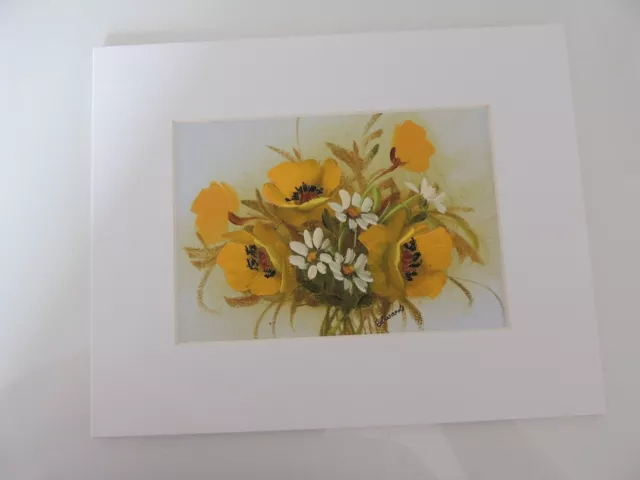 Bouquet of Yellow Flowers and White Daisies, Matted, signed by Edwards (AW037)