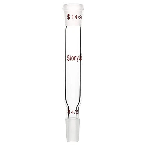 Glass Straight Connecting Adapter, 90mm from 14/20 Outer Joint to 14/20 Inner