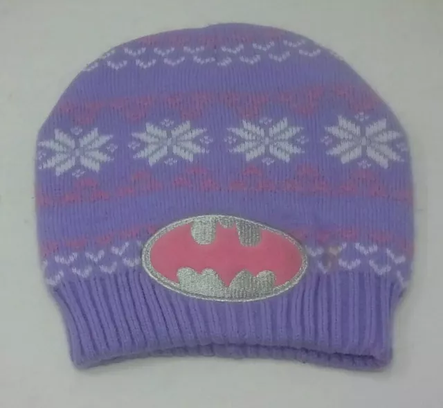 Batgirl/Batman Purple/Pink Winter Hat Snow Cap Beanie DC Comics Sz 2T-5T