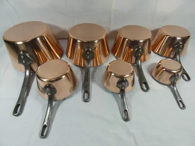 7 Massive French flared copper pans 2mm–Great quality - Special serie villedieu