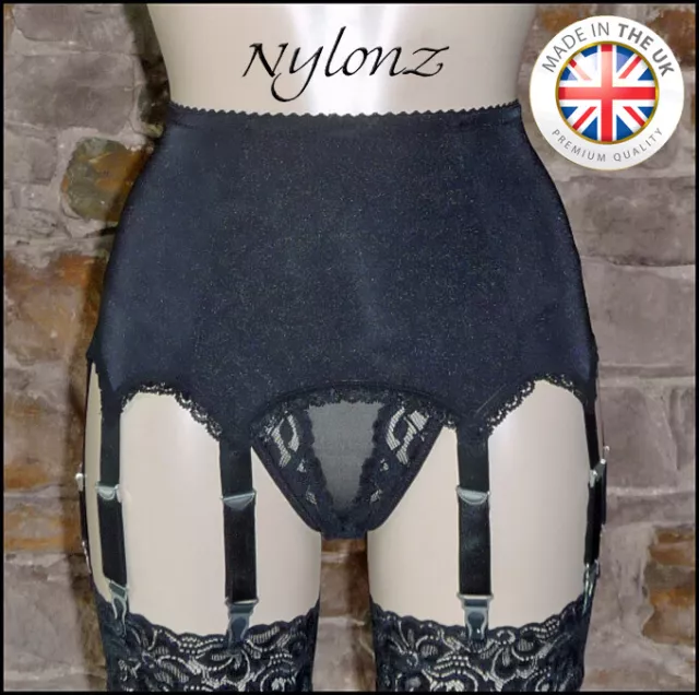 8 Strap Luxury Suspender Belt Black (Garter Belt) NYLONZ  🇬🇧 Made In UK 🇬🇧