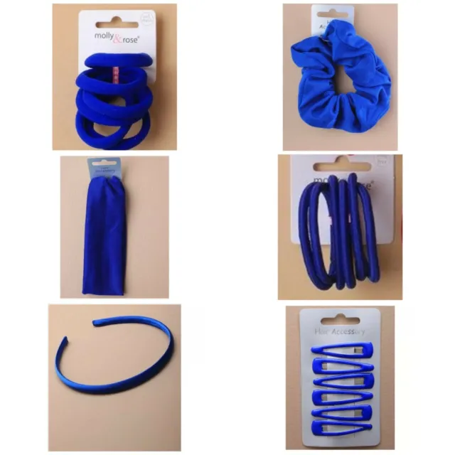 Girls Hair Accessories School Royal Blue Elastics Headbands Scrunchies Clips Etc