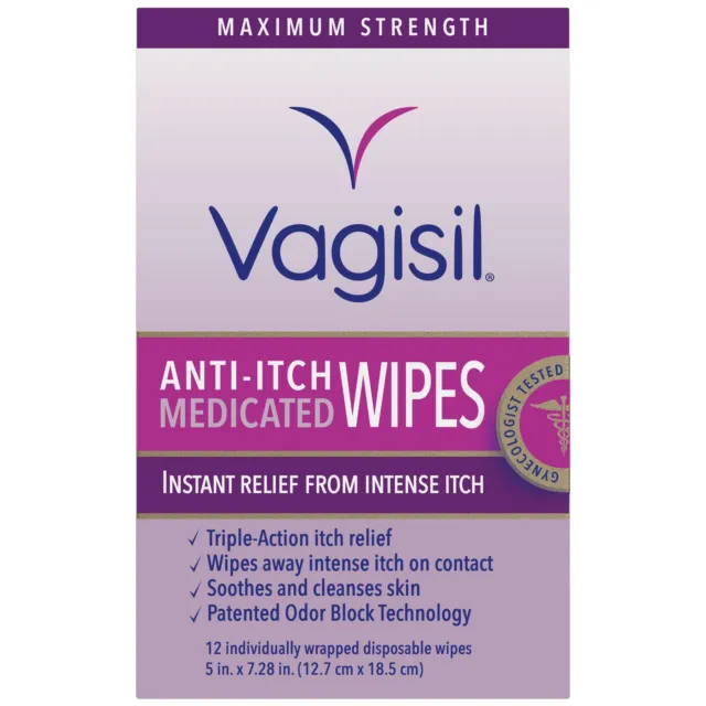 Toallitas medicadas antipicazón Vagisil protección olores máxima resistencia calmante 12 quilates