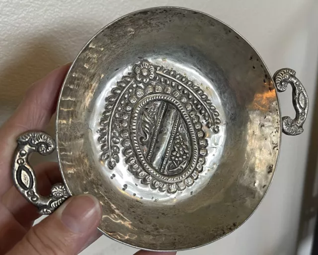 Sommelier Cup Tastevin Tembladera Repousse Wine Tasting Antique Solid Silver