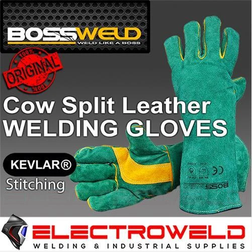 BOSSWELD Leather Welding Gloves, Long Gauntlet Heat Flame Resistant Mig, 700009