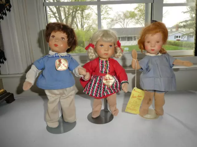 3 Vintage German Original Kathe Kruse  9 1/2" T Modell Hanne & One  Puppe