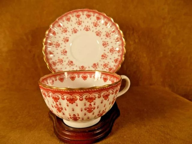 Spode-England Bone China Tea Cup & Saucer-Red Design-Gold Trim