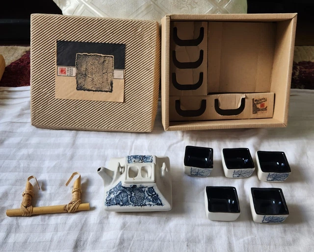 Vintage Malaysian Tenmoku Pottery Tea Set,Unused,boxed,storage wear on box,Rare
