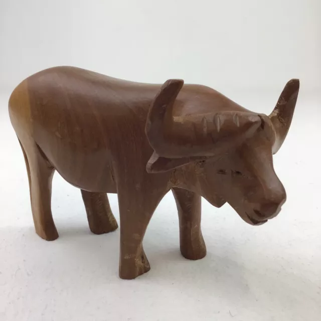 Wooden Ox Bull Figure Hand Carved Wood Figurine Animal Cow Sculpture Collectable