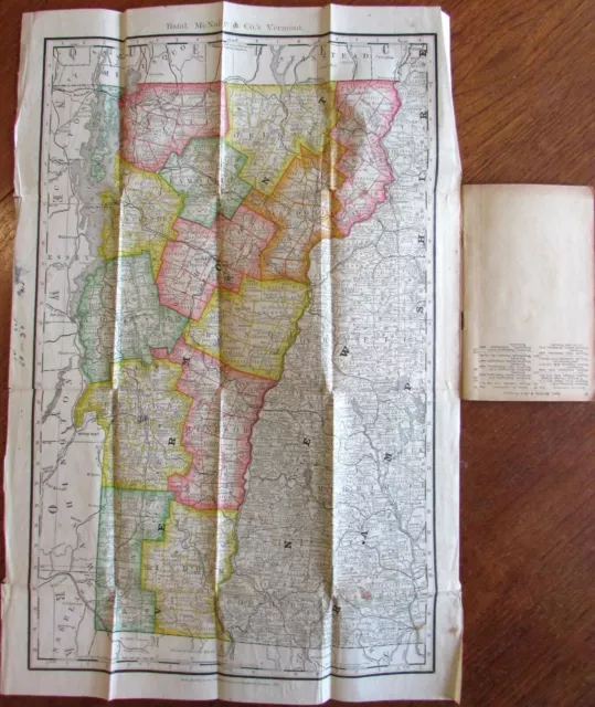 Vermont state pair of 2 folding pocket maps 1890 & 1918 Rand McNally 2