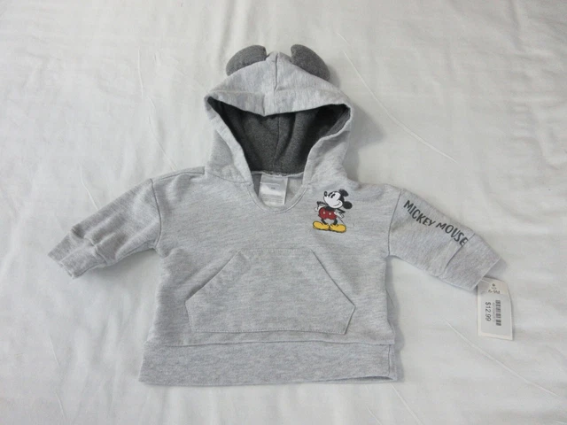 Infant Disney Baby Mickey Mouse Hoodie Sweatshirt Newborn Gray Long Sleeve Ears