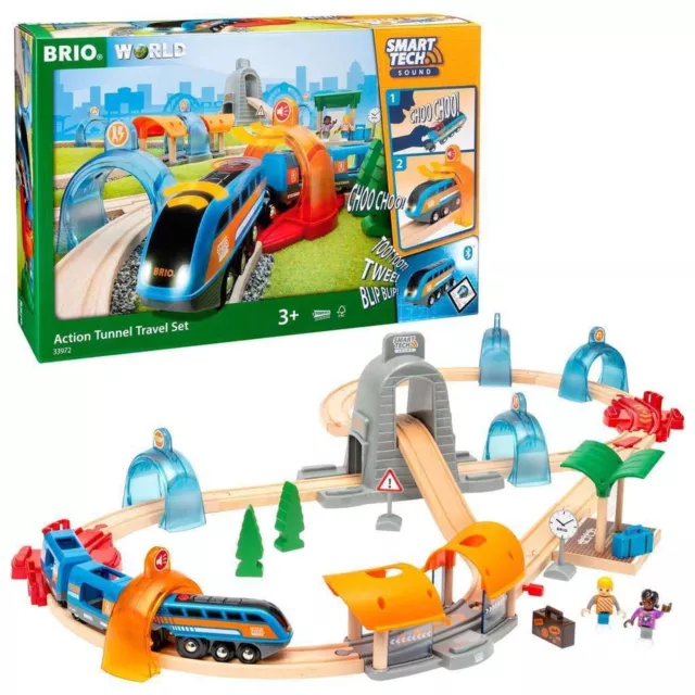 BRIO 33972 Smart Tech Sound Action Tunnel Travel Set | Wooden Toy Train Set f... 2