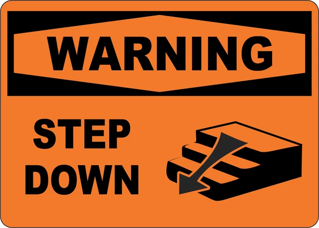 OSHA WARNING: STEP DOWN| Laminated Vinyl Decal Sticker Label £9.44 ...