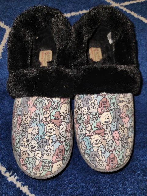 Bobs By Skechers Memory Foam Faux Fur Lined Dog Slippers, Womens House Slippers