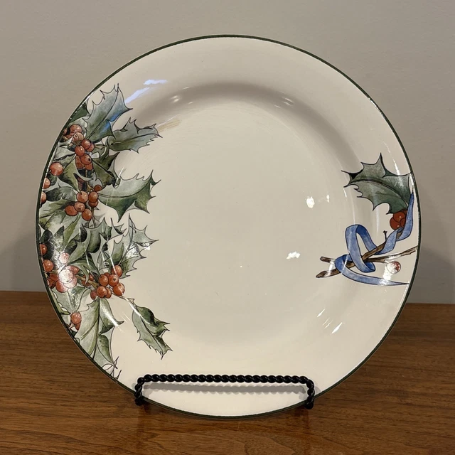 クリスマスディナープレート Gien LE HOUX ホリー プレート LE HOUX GIEN France Holly Berries Blue Ribbon Lunch/Dessert Plates