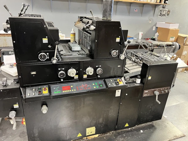 AB Dick 9985 Printing Ryobi 3302 2 color With Kompac’s. AB Dick 9985 Printing Ryobi 3302 2 color With Kompac’s.