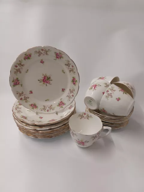 Jackson & Gosling Grosvenor China Pink Roses Tea Set 5 Cups, saucers, side plate