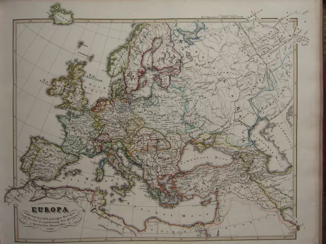 1846 Spruner Antik Historische Landkarte ~ Europa Jahrigen War Spanische