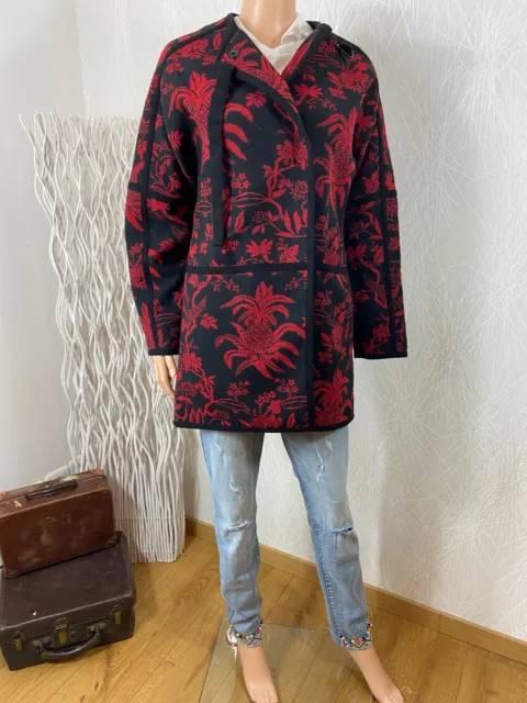 Manteau doublé long chaud rouge et noir Damart - 36
