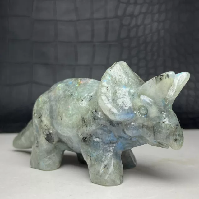 197g Natural Crystal Specimen. Labradorite. Hand-carved.Triceratops .Gift.VC