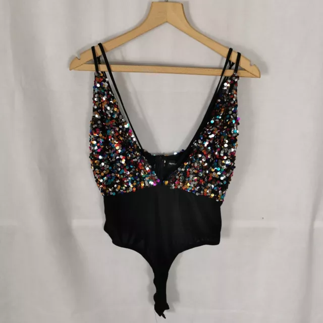 Ladies Top Size 10 Pretty Little Thing Sequin Bodysuit Party Evening Occasion