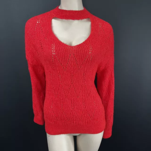 FF Jumper 10 Womens Red Knitwear Long Sleeves Knit Ladies Cut Out Casual Style