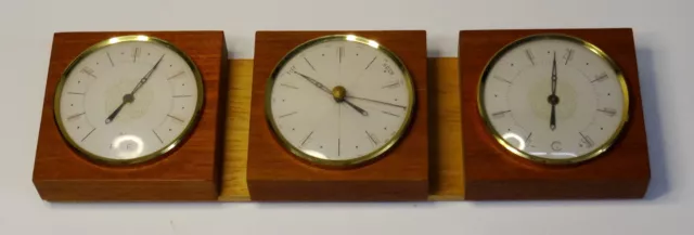 1960er Teak Barometer Hygrometer Thermometer Wetterstation 60er