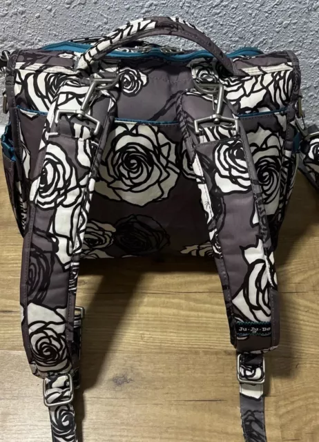 JuJuBe BFF Baby Diaper Bag Backback Converts Tote Organizer Roses Gray