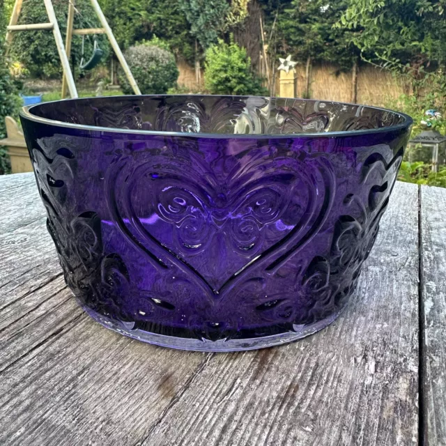 Dartington Crystal Glass Large Bowl Amethyst Purple Flower Thrower Design