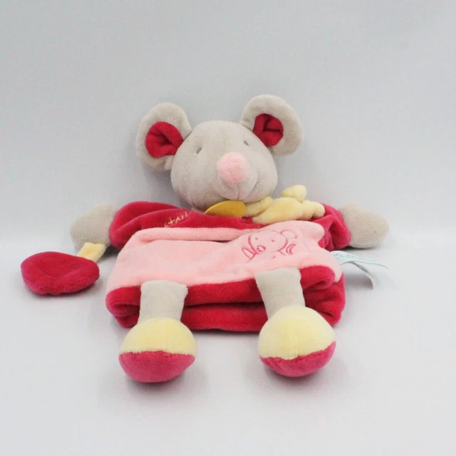 Doudou marionnette souris rose jaune gris il était une fois Baby nat - 25202