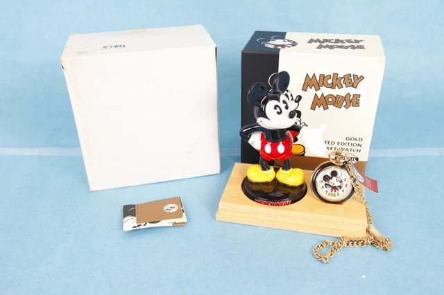Vintage 1996 Fossil Disney Mickey Mouse Gold Ltd. Ed. Pocket Watch 710/1000 *Nwt